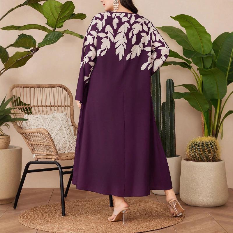 Plus Size Loose Casual Commute Plant Printed Women Long A Line Dress