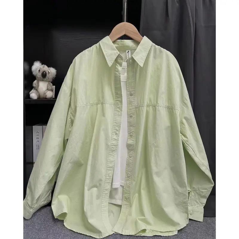 Women's Long Sleeve Shirt POLO Neck Commuter Blouse Solid Color Cotton Loose Fit Sun Protection Open Cardigan