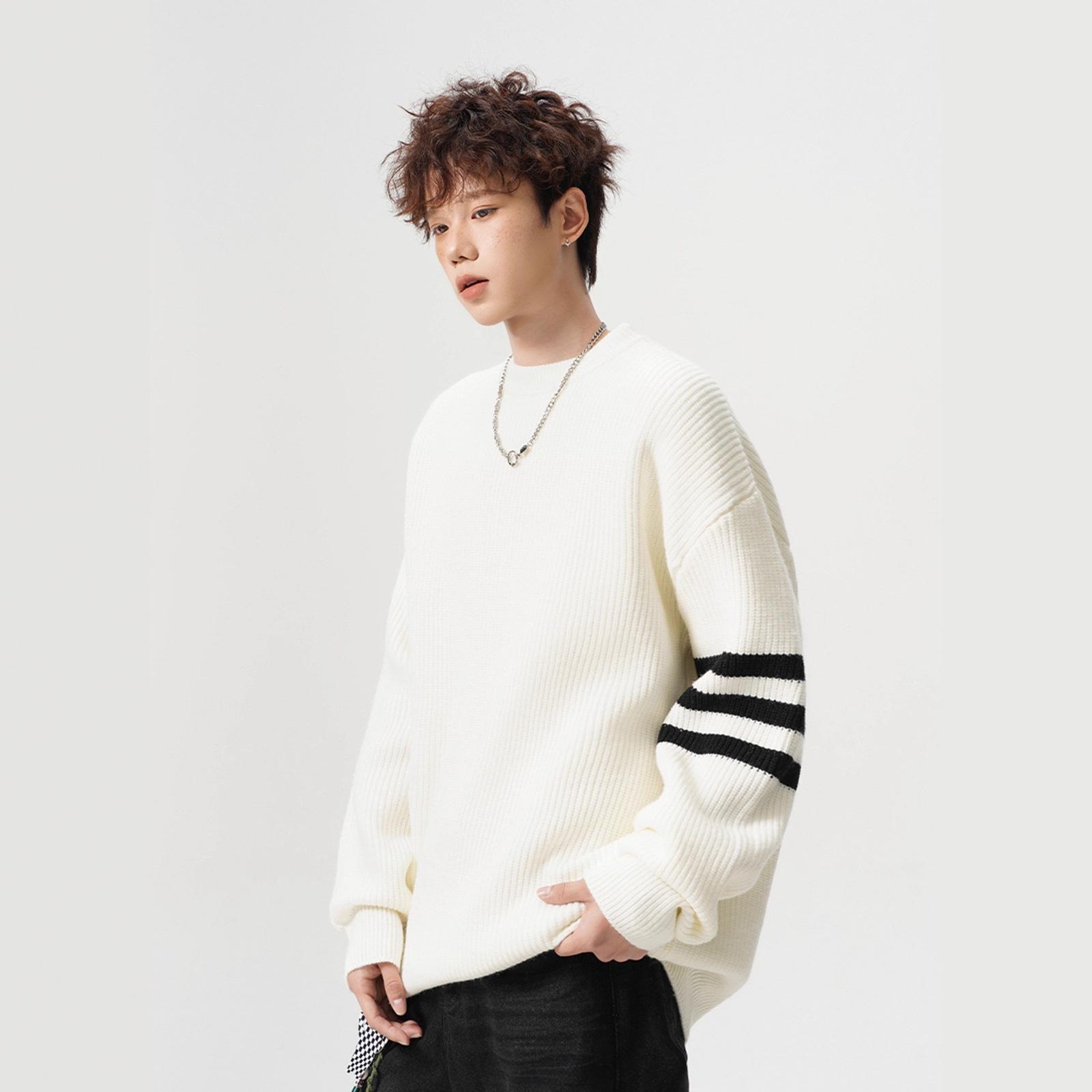 Men s Autumn/Winter High-End Trendy Three-Stripe Round-Neck Knit Sweater Jacket M
