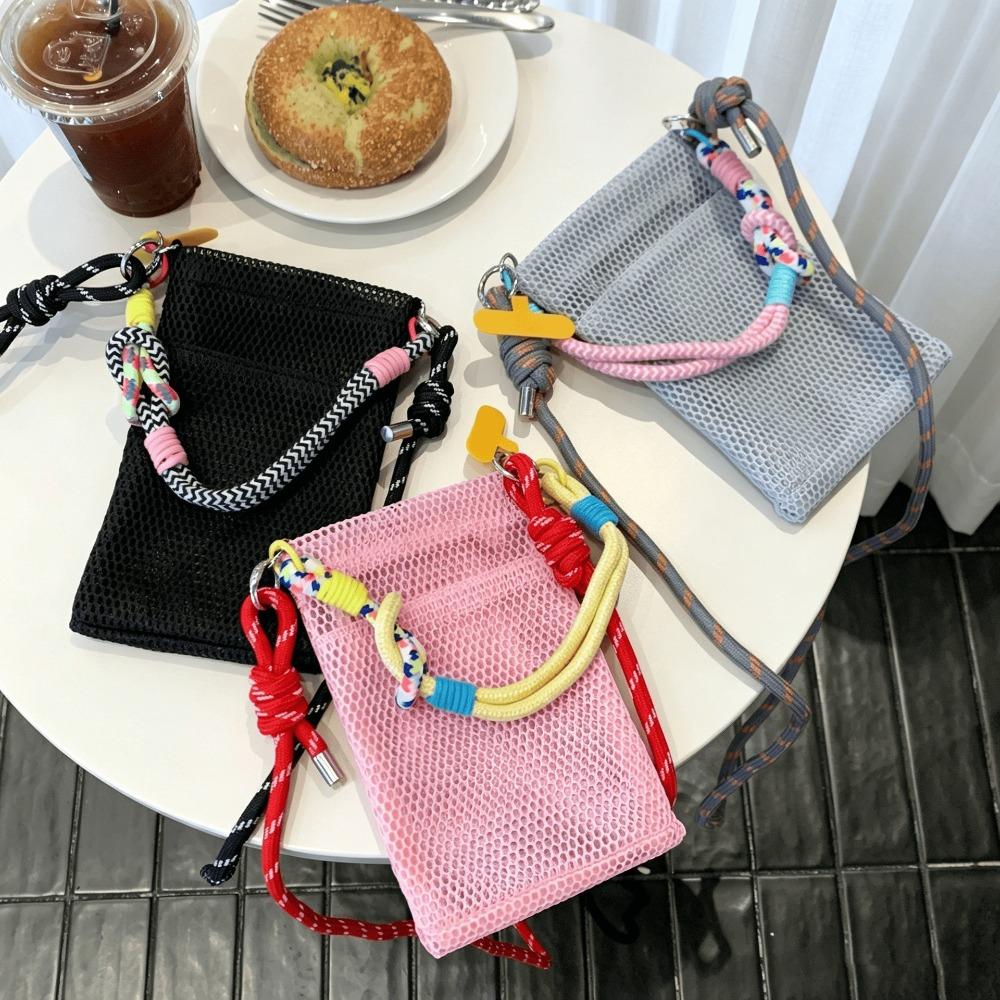 Fresh and Sweet Mobile Phone Bag Girls Summer Outdoor Travel All-match Shoulder Bag Messenger Mesh Portable Storage Bag