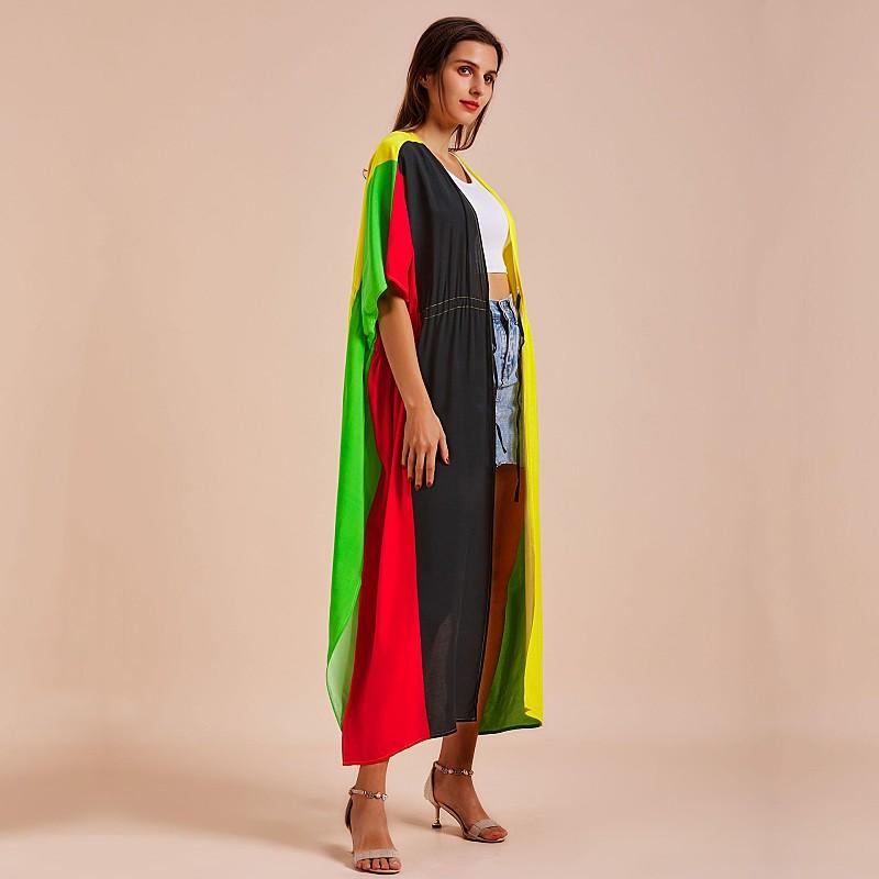 EDOLYNSA Casual Blue Embroidered Long Kimono Cardigan Bikini Cover Up Wrap Dress Beachwear Swimwear Cover Up Q1489