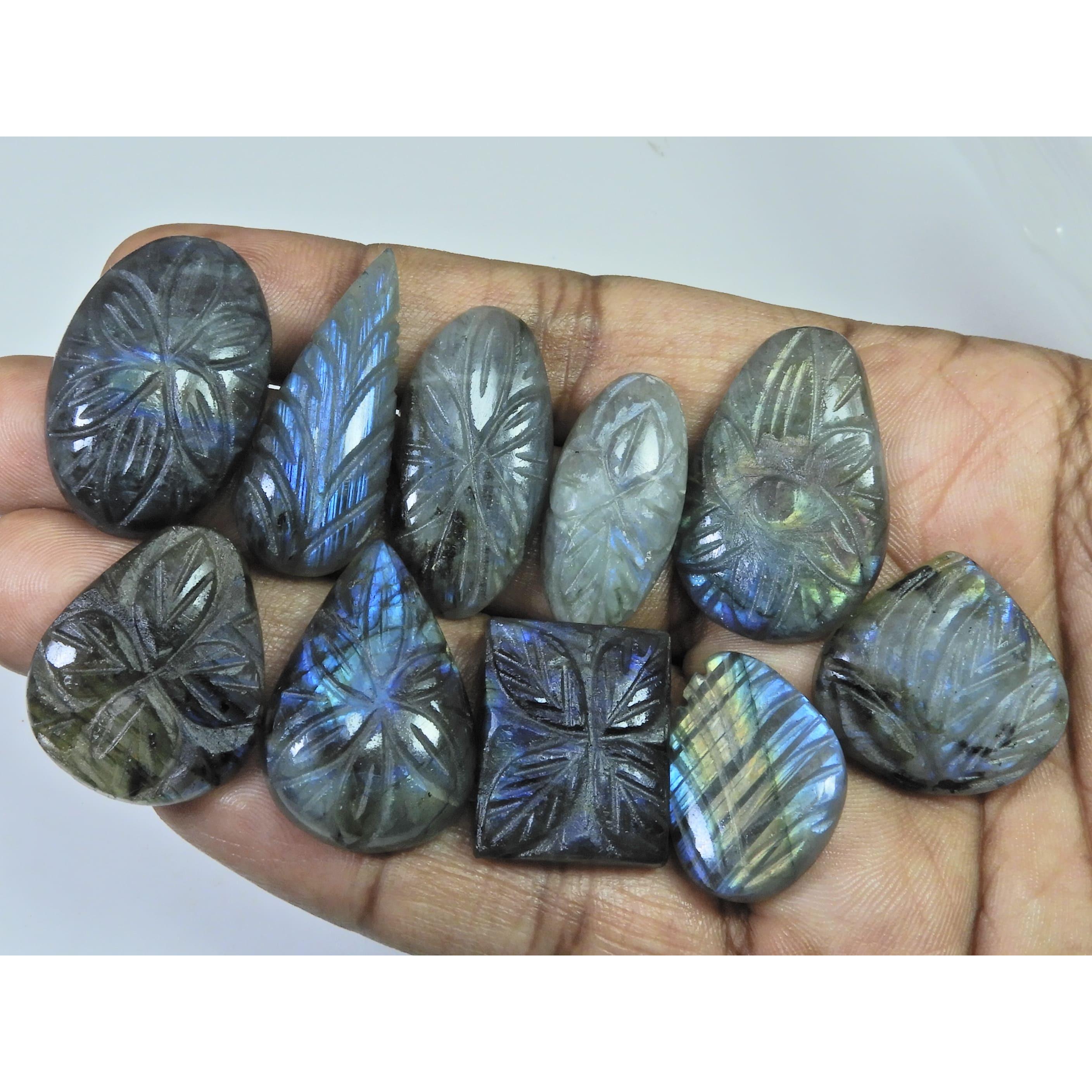 

277Cts. Natural Labradorite Carving Mix Cabochon Loose Gemstone 10Pcs Lot LL-1056
