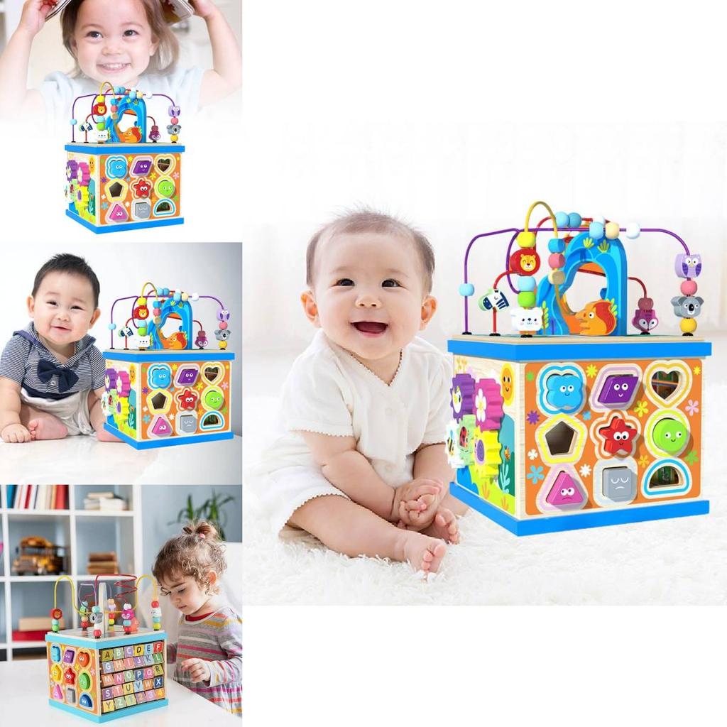 Large Wooden Multifunctional Educational Bead Box For Kids With Shape Sorting And Sensory Play Features