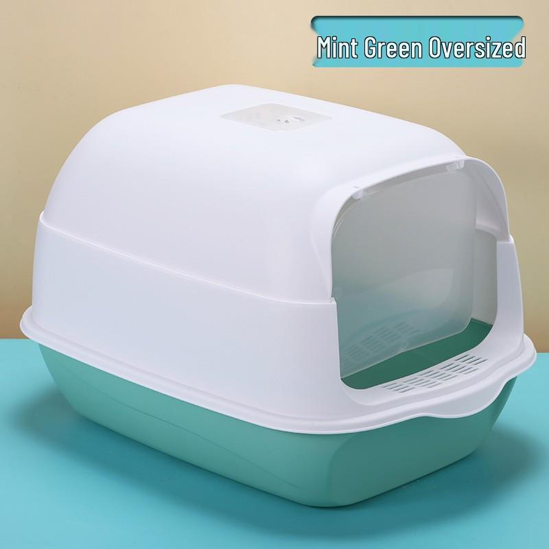 Extra Large Splash-Proof Enclosed Cat Litter Box with Sand and Feces Tray & Free Shipping