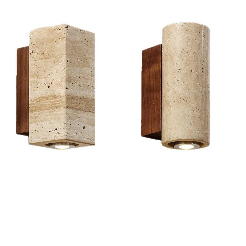 Wabi-sabi Style Yellow Travertine Wall Lamp for Bedroom, Courtyard, or Balcony - Waterproof Outdoor Light.