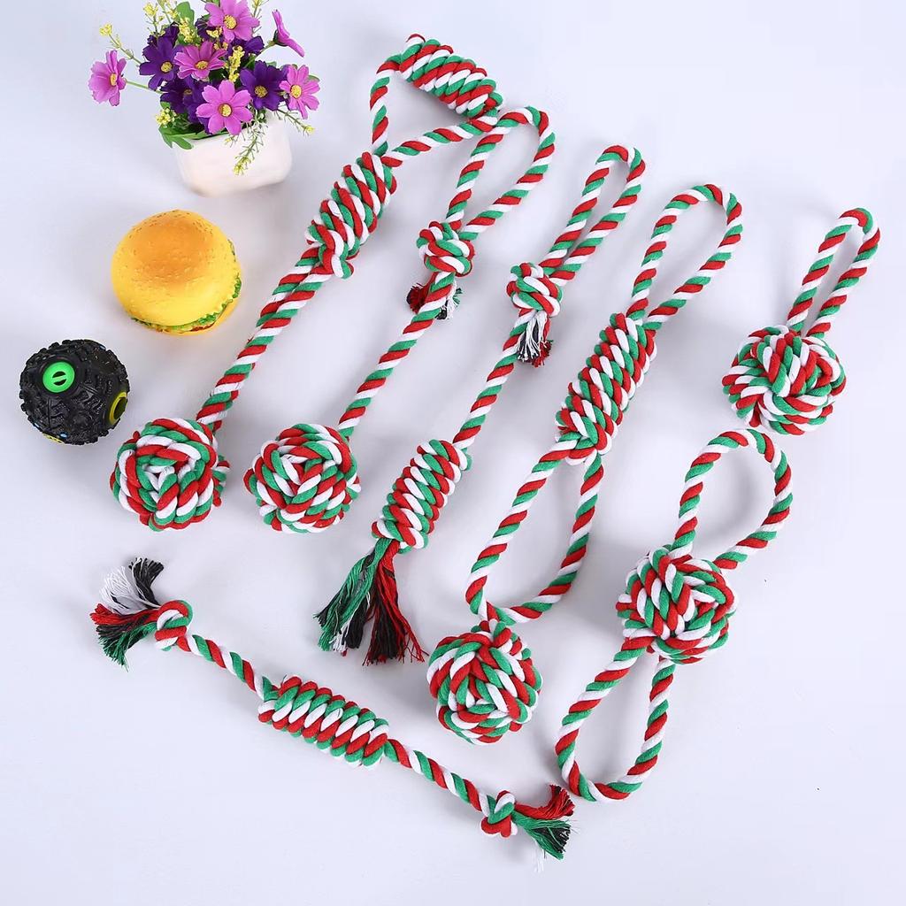 Christmas Dog Toy Set for Dogs - Cotton Rope Chew Toys, Squeaky Santa Plush, Safe, Durable, Teeth Cleaning Holiday Dog Gifts