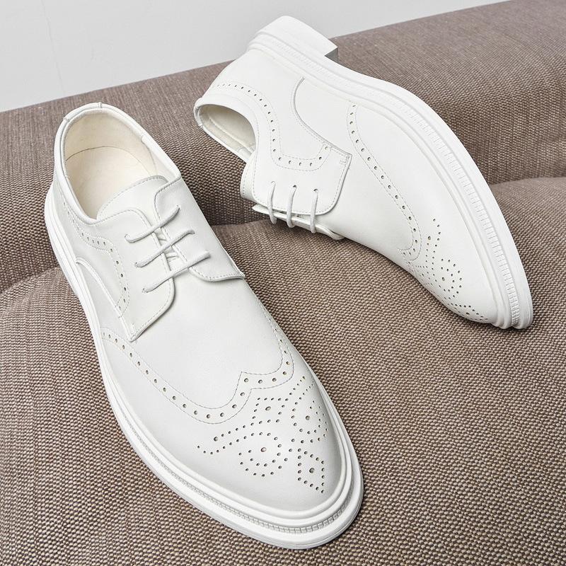 

2025 spring leather shoes men s Brock British casual trend business dress youth west leather shoes 38 белый