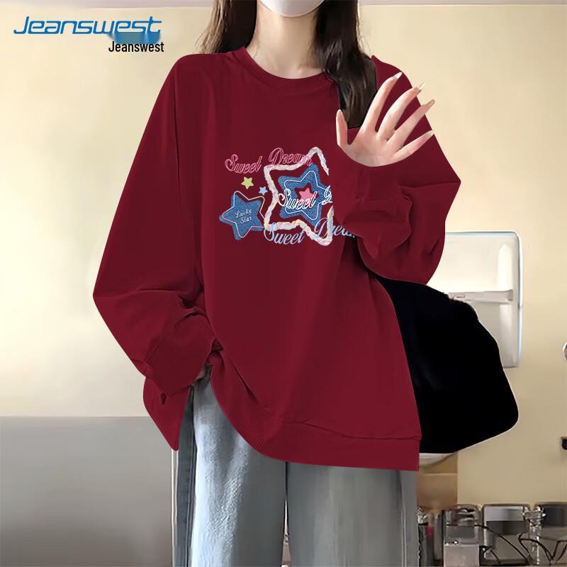 JEANSWEST Women's 2025 Korean Style Round Neck Pullover Sweatshirt