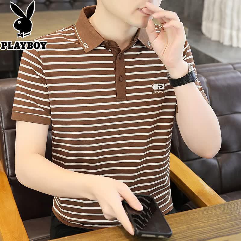 PLAYBOY Men s Striped Polo T-Shirt 4XL
