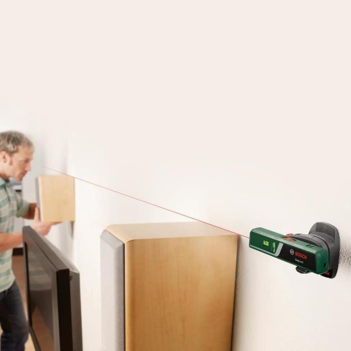 Niveau laser à bulle EasyLevel de Bosch avec support mural (ligne laser pour un alignement flexible sur les murs et point laser