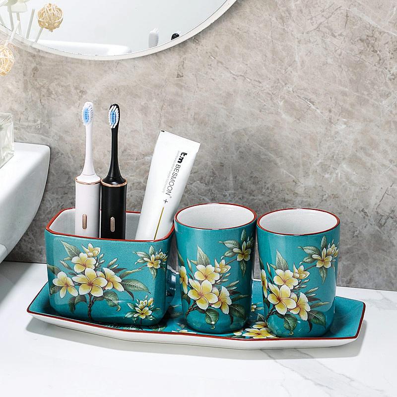 soap dispenser shampoo dispenser High temperature ice crack ceramic mouthwash cup lotion bottle set bathroom mouthwash cup