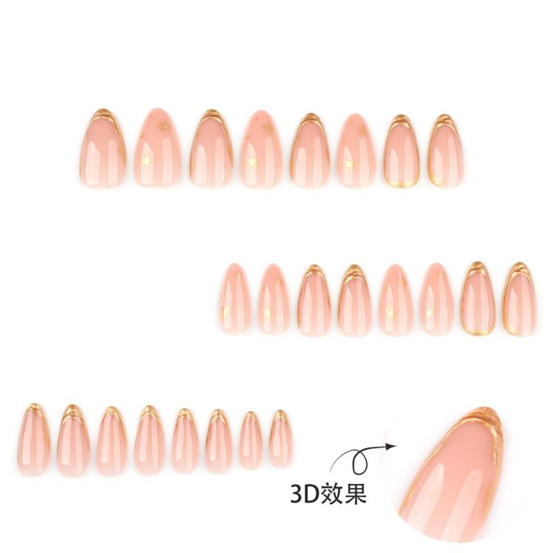 3D Gold Bronzing Wearing Nail Film Short Almond Nail Manicure Fake Nail Hot-selling Press On Nails