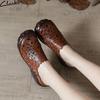 Genuine Leather Hollowed Out Slippers Ethnic Style Soft Soled Breathable Women's Shoes