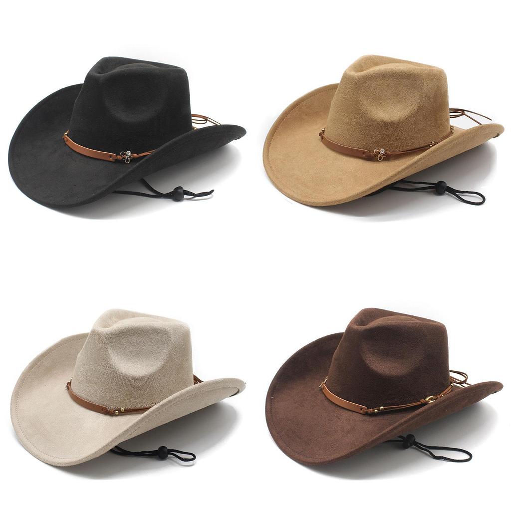 Western Cowboy Hat With Suede Velvet Material Big Brim For Fall Winter Fashion