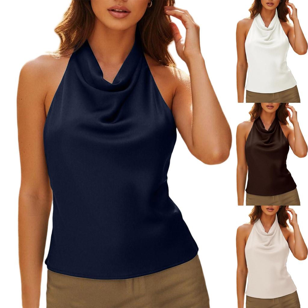 Top Canotta Elegante Senza Maniche con Scollo all'Americana Schiena Scoperta Vestibilità Aderente Camicetta Tank Top Leggera in Tessuto Morbido per l'Estate
