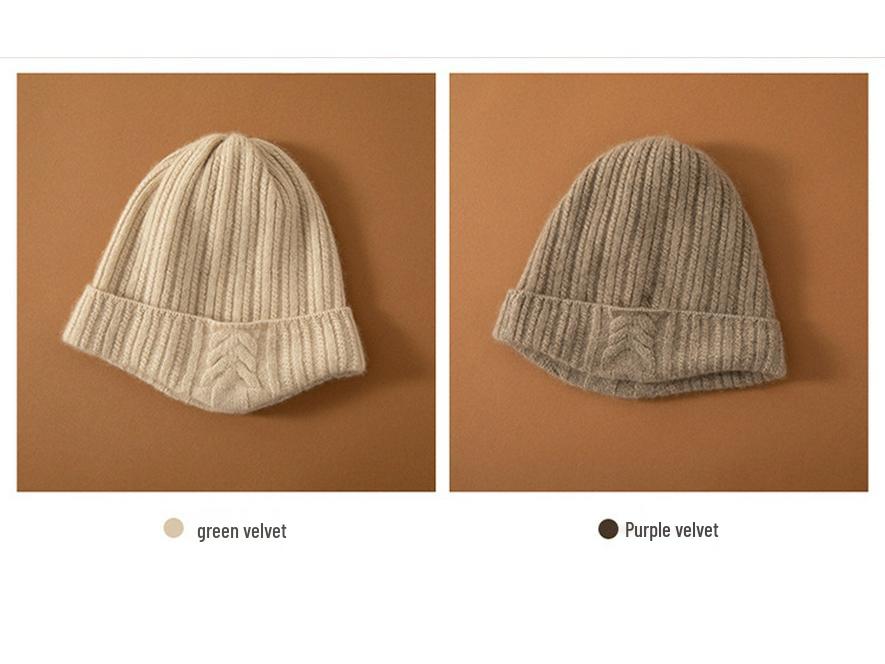 Women's British Style Pure Cashmere Knitted Hat: Solid Color, Ear Protection, Warm for Autumn and Winter.