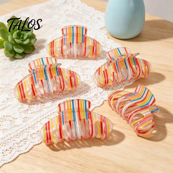 Smooth Surface Hair Clip Claw for Women, Hollow Widened with Curved Transparent Anti-Slip Teeth, Acrylic Rainbow Design Accessory Teeth