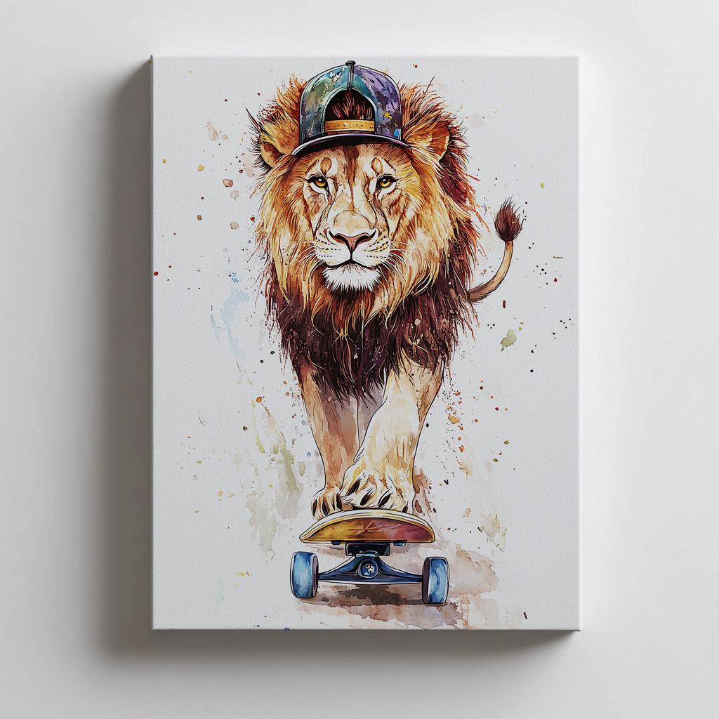 Lion On a Skateboard Poster Lion On a Skateboard Poster, 70X100 Cm, Frameless, Matte Paper 230 Gsm