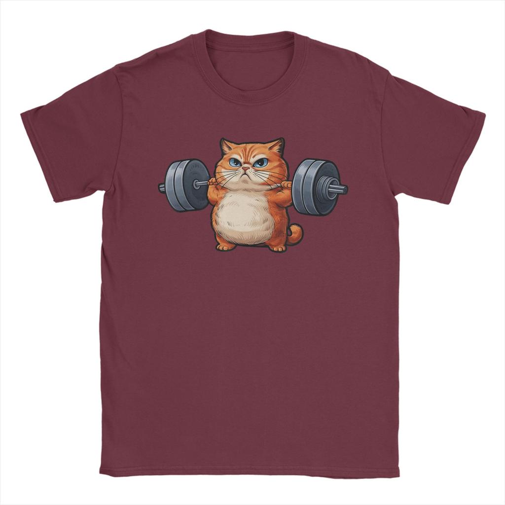Cat Weightlifting T Shirts Men Cotton Awesome TShirt Crewneck Tees Short Sleeve Clothes Original