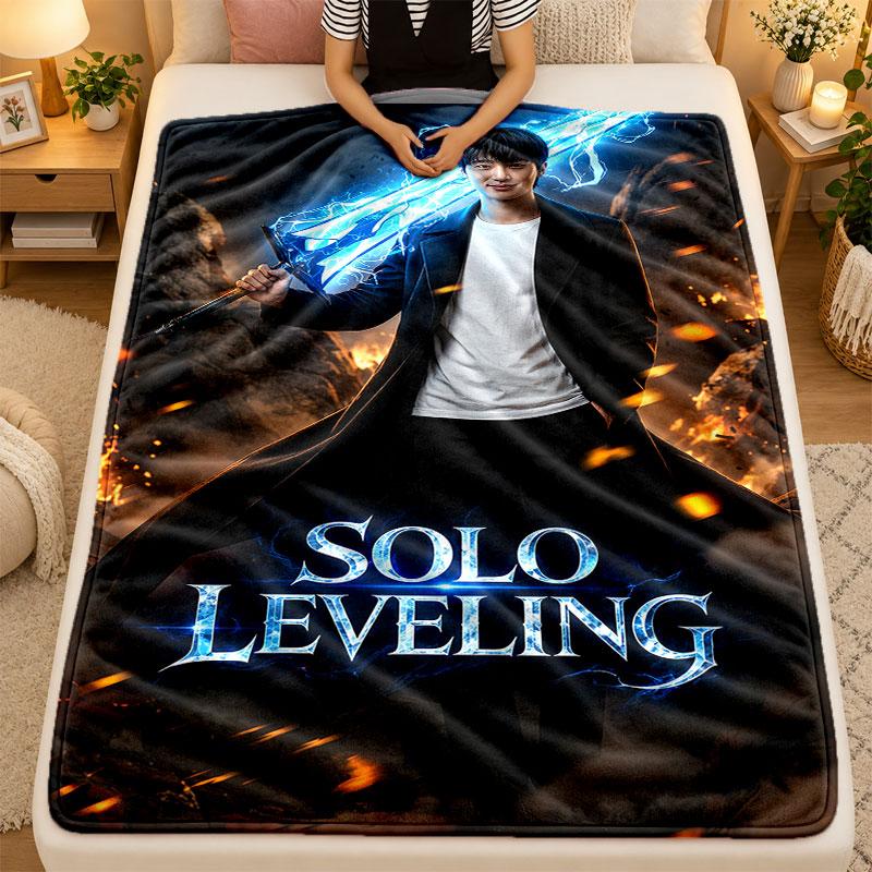 Flannel BlanketSolo Leveling Warm Soft Throw Blanket for Indoor Sofa Bed Living Room Use