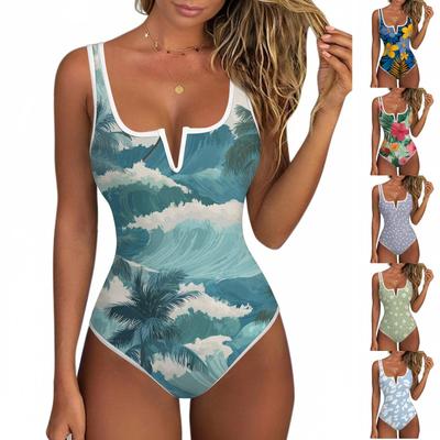 Women's Color-Blocked One-Piece Swimsuit With A Sexy V-neck