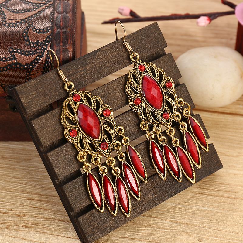 Этнические винтажные серьги-капли воды, старинные полые акриловые кристаллы в форме цветка, женские серьги-подвески, ювелирные изделия