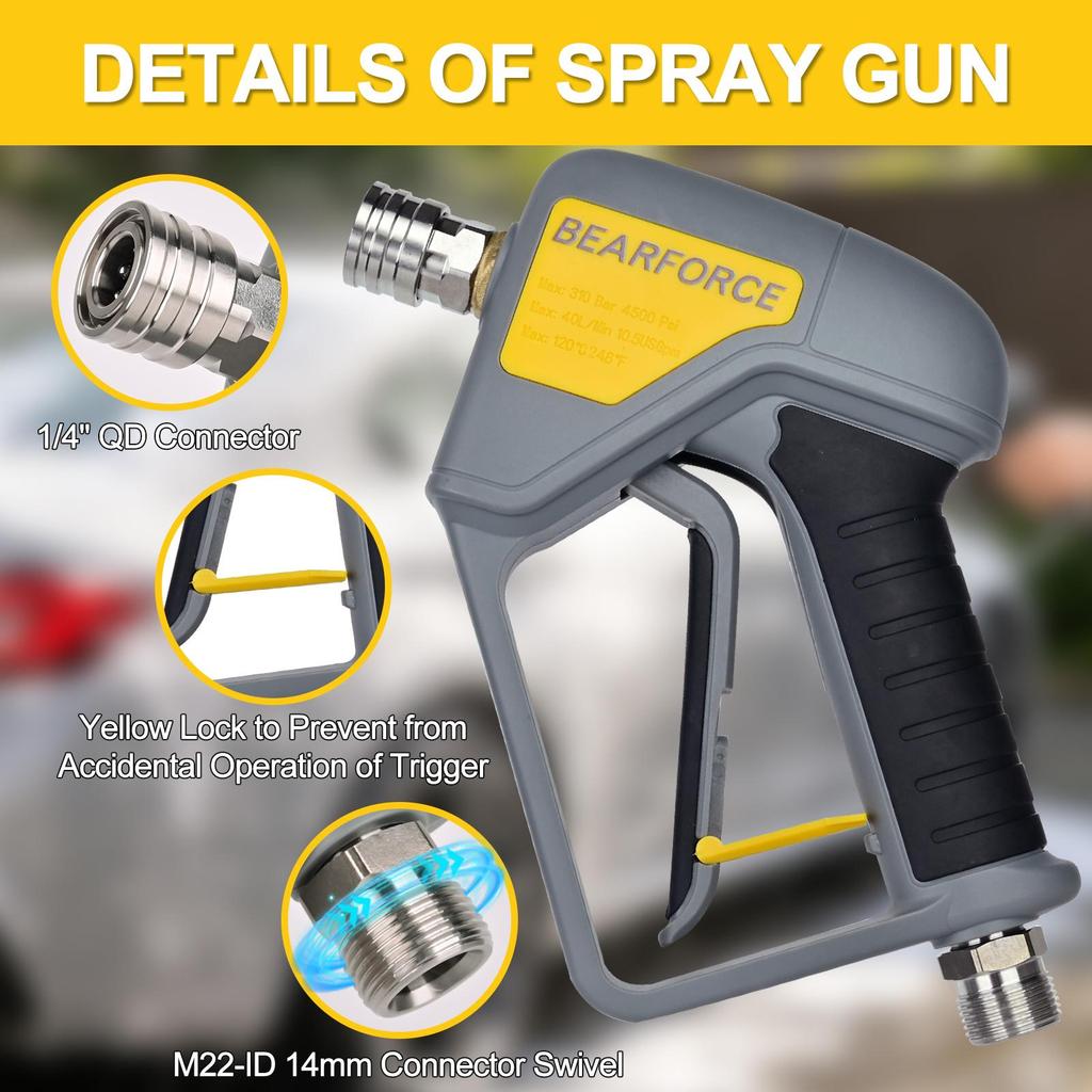 BEAR FORCE Pistola a Lancia per Idropulitrice con Attacco M22-14mm Maschio Rotante e Connettore Rapido da 1/4” per Ugelli, Lancia, Lancia Schiuma
