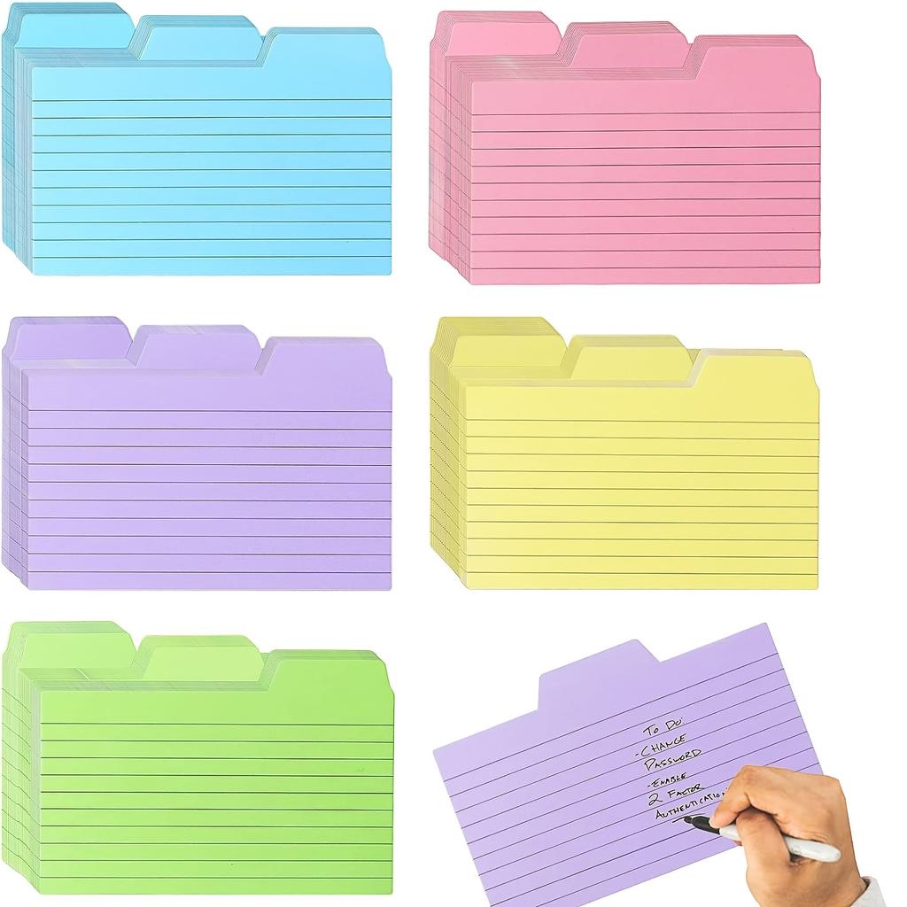 1 Opakowanie Zakładkowanych Przewodników do Kartotek, Przekładki do Kartotek 5x3 cale, Kolorowe Karty Notatnikowe i Przewodnik po Przepisach, 5 Kolorów, po 50 z każdego koloru