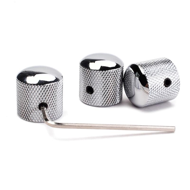 3 Pcs Electric Guitar Bass Effect Knob Volume Tone Control Knob Potentiometer Cap Metal Dome Knobs Replacement Parts