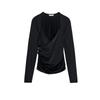 Spring New Women's Clothing Fashion Pure Desire Wind Minimalist Nylon Ruched Long Sleeves Vertical Collar Top 3641315