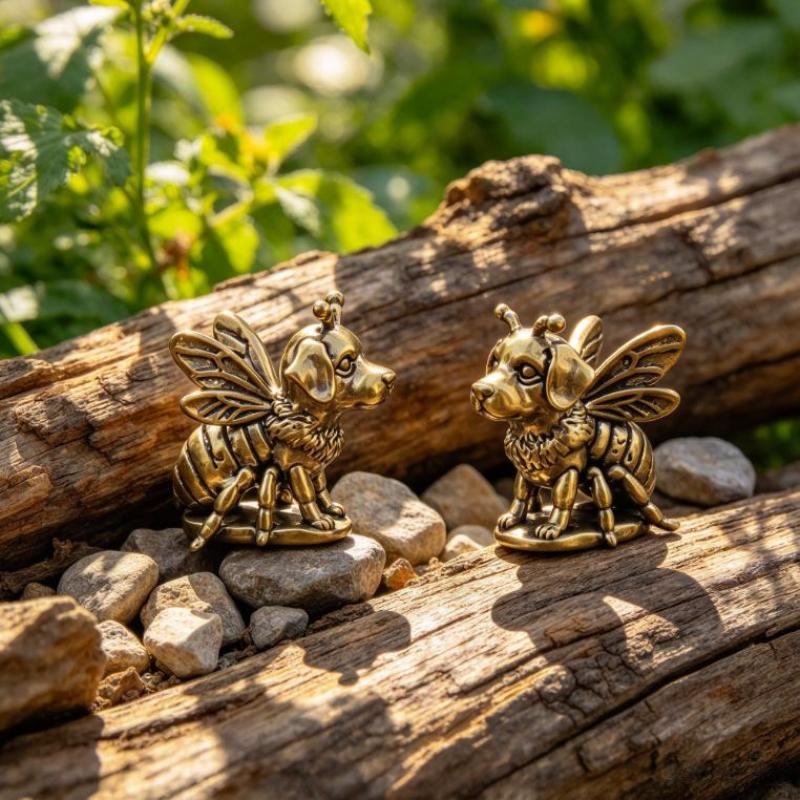 1/2Pcs Brass Small Bee Dog Mini Figurine Set Of Vintage Craft For Home Decoration Art Collection Gifts Desktop Ornament