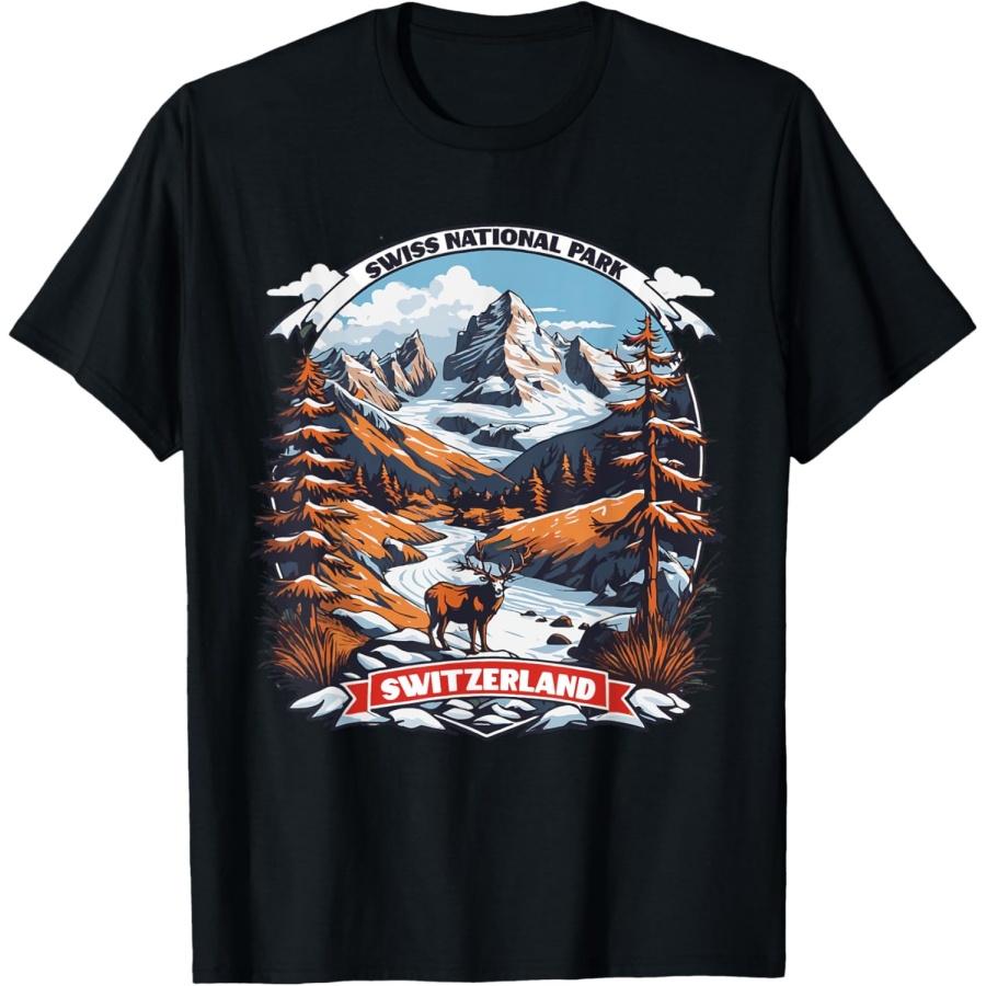 Swiss National Park Switzerland Deer Snow Mountains T-Shirt S