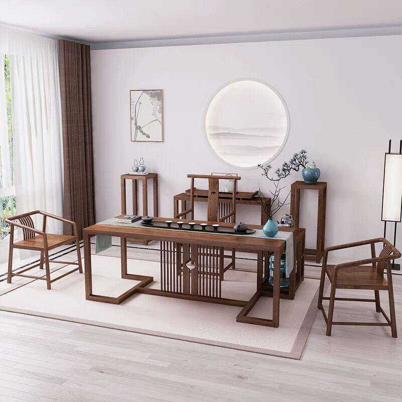 New Chinese Style Elm Wood Tea Table and Chair Set for Home or Office