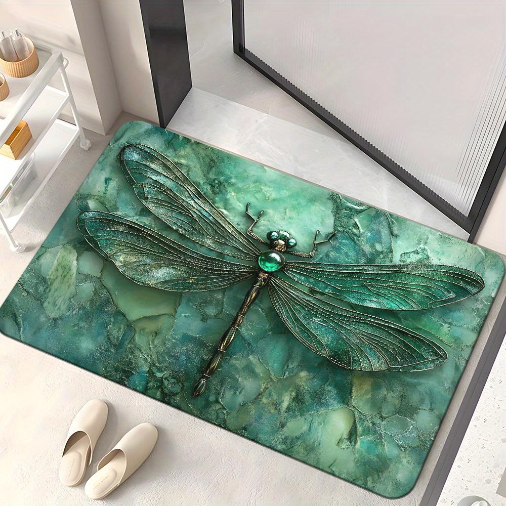 

1pc Dragonfly Pattern HD Printed Door Mat, Non-Slip, Microfiber Absorbent, Machine Washable Polyester Mat for Bathroom, Bedroom, 40x60cm