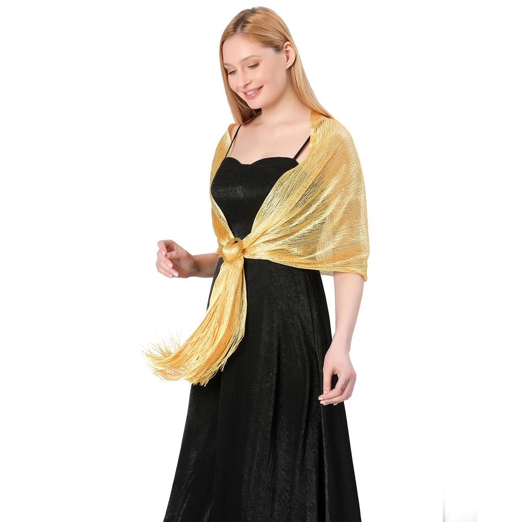 Sparkling Metallic Scarf With Buckle Women'S Evening Party Shawl Gold Silver Shiny Shawls For Bridal Bridesmaid Wedding Wraps