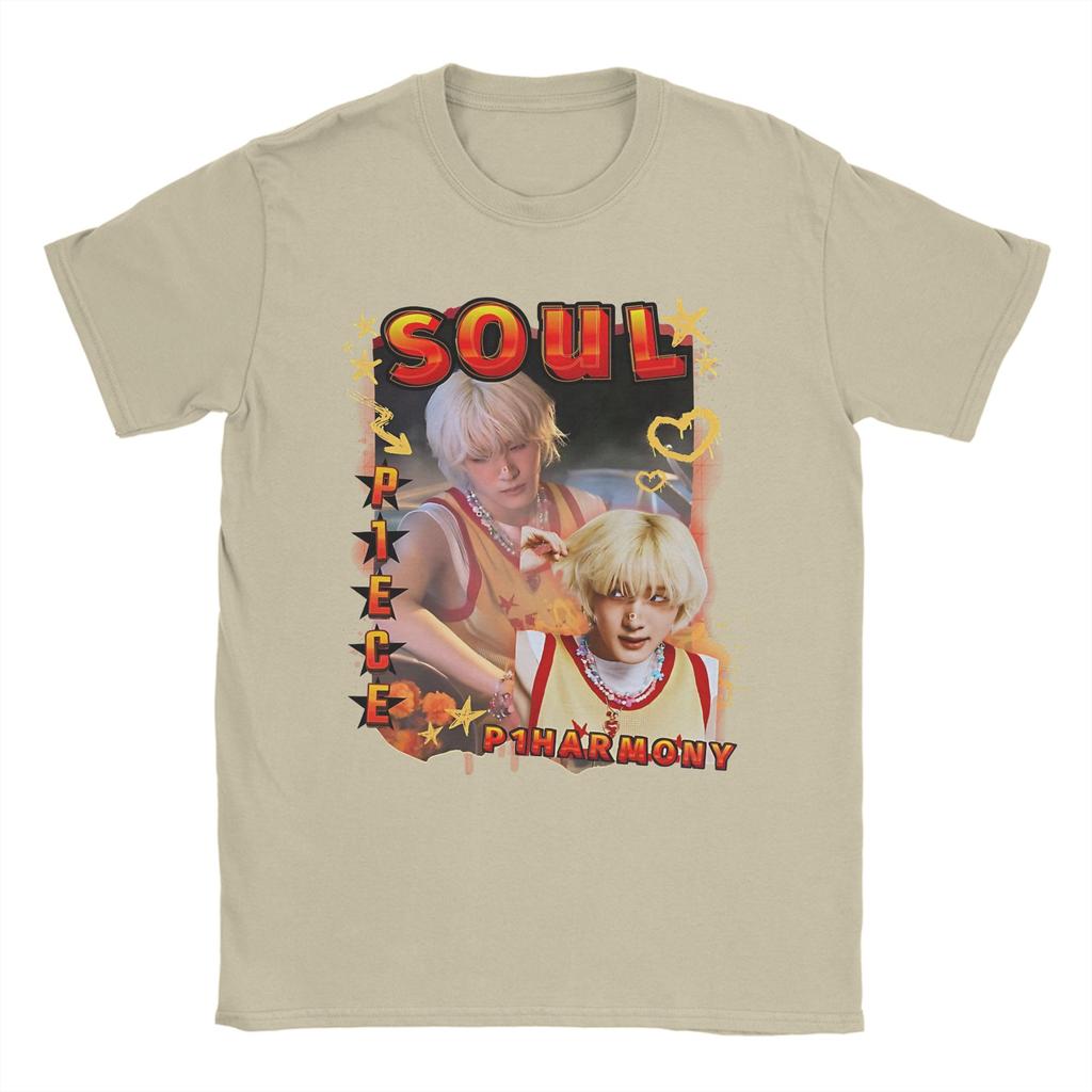 Cool P1Harmony Soul Koreansk Grupp KPop T-Shirt Män Rund Hals 100% Bomull T-Shirt Kortärmad T-Shirt Sommartoppar