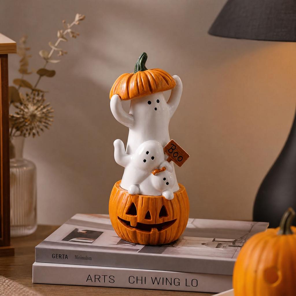 Halloween Pumpkin Resin Figurine for Home Decor Bookshelf Display Desk Tabletop Ornament