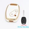 2 Button Gold Edge Tpu Car Key Fob Cover Keyring Smart Keyless Protector For Honda Accord Civic Cr-V Pilot Fit Odyssey Ridgeline