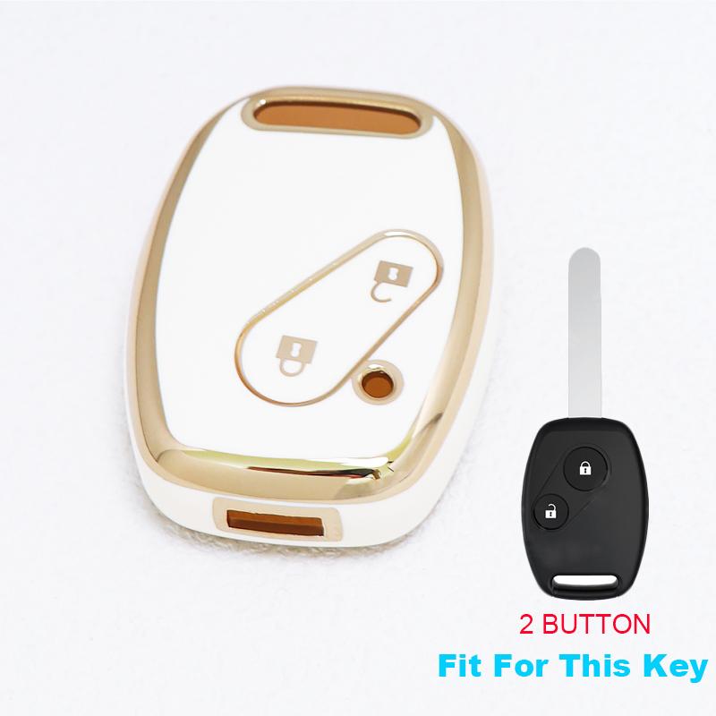 2 Button Gold Edge Tpu Car Key Fob Cover Keyring Smart Keyless Protector For Honda Accord Civic Cr-V Pilot Fit Odyssey Ridgeline