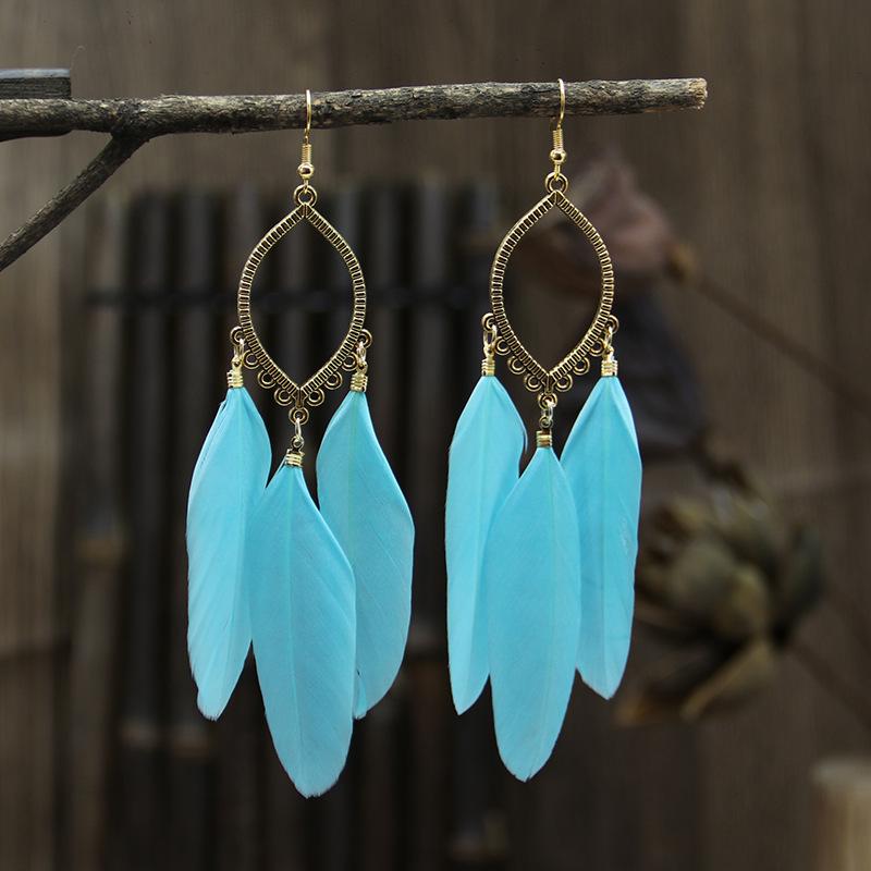 Trendy Ethnic Retro Multicolor Feather Beaded Circle Dangle Earrings