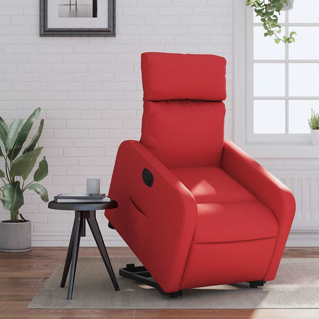 Electric Recliner Chair with Rising Function Red Faux Leather
