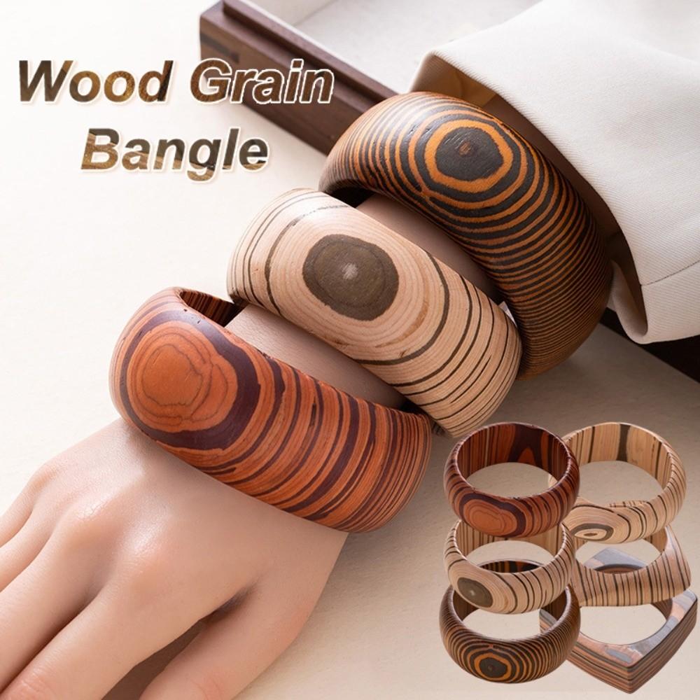 Geometric Wood Grain Bangle Square Burlywood Hand Ring Simple Wooden Bracelet Gift