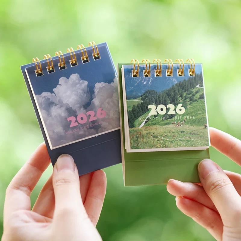 2026 Landschaft Mini Tischkalender Kreativer Spiral-Kalender Planer Desktop Ornament Dekoration Büro Schreibwaren