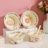 Cute Ceramic Dessert Bowl Round Cartoon Salad Bowl Tableware Household Eating Rice Bowl Dormitory Couple Bowl Spoon Set