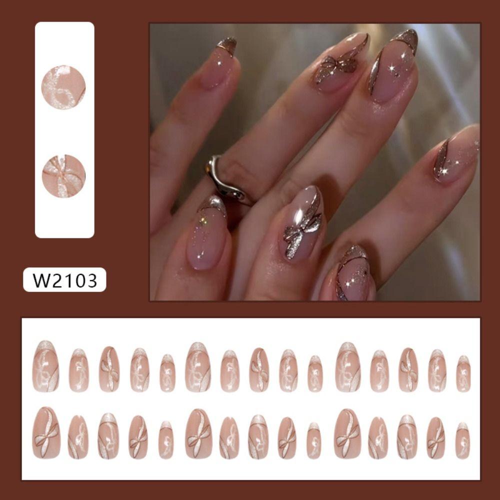 Manicure Long Almond False Nails Flowers French Press On Nails Starlight Fruit Aurora Fake Nails DIY