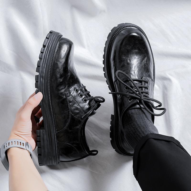 British style ins black small leather shoes men's Japanese retro student big head shoes tide Korean version platform men's shoes 66106-R