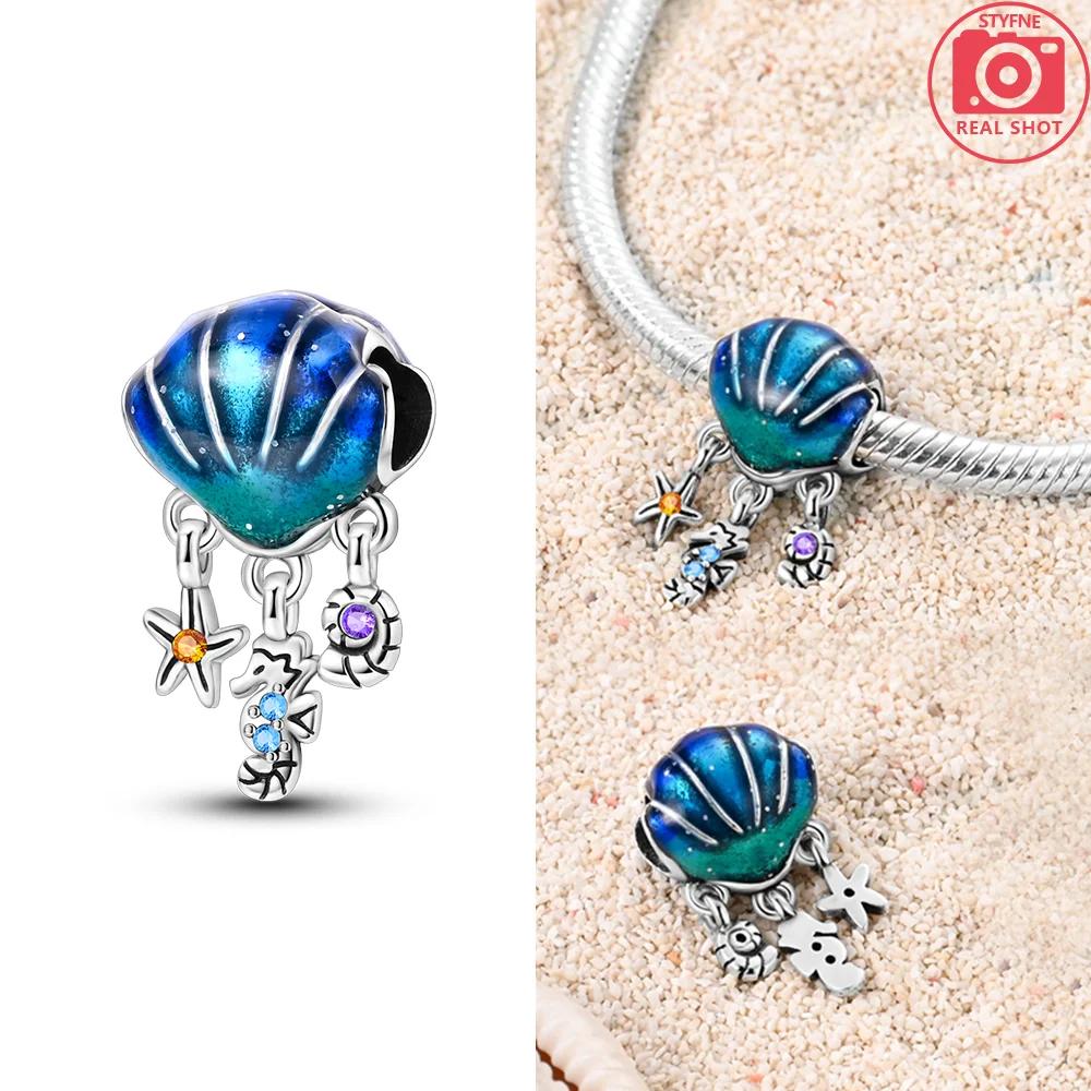 Ocean World Series Sea Blue Turtle Starfish Crab Octopus Charms Bead Fit Bracelet Copper Diy Jewelry Gift