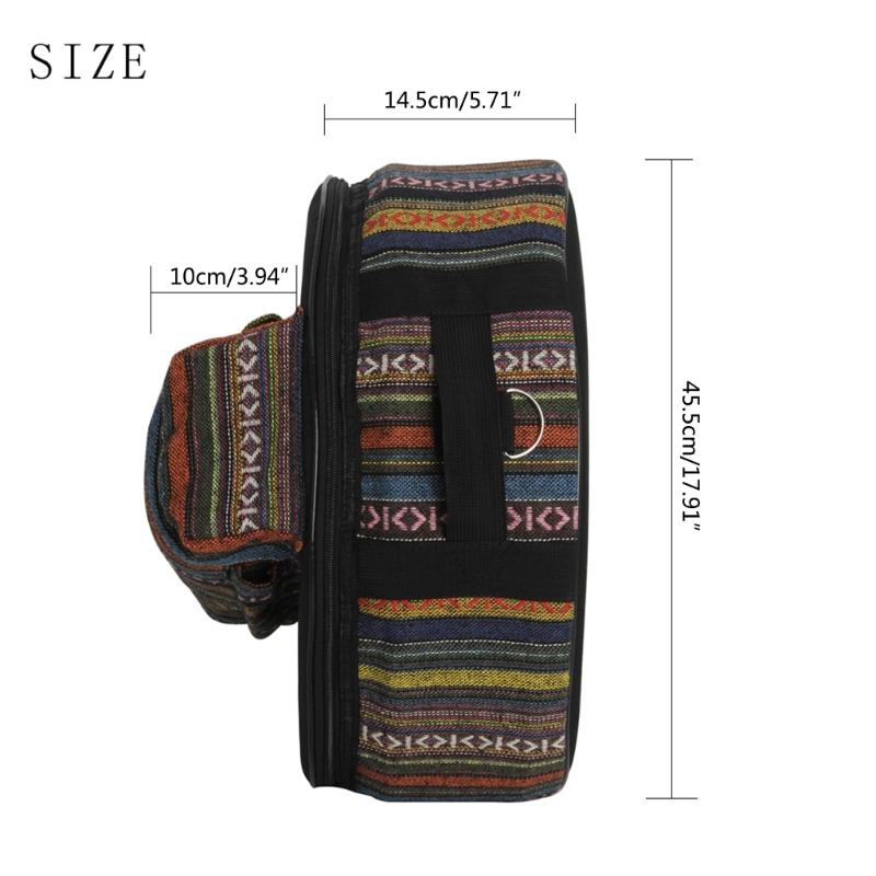 Ethnic Style Snare Drum Bag with Outside Pockets Portable Drum Case Storage Pouch Oxford Cloth Drum Backpack Durable