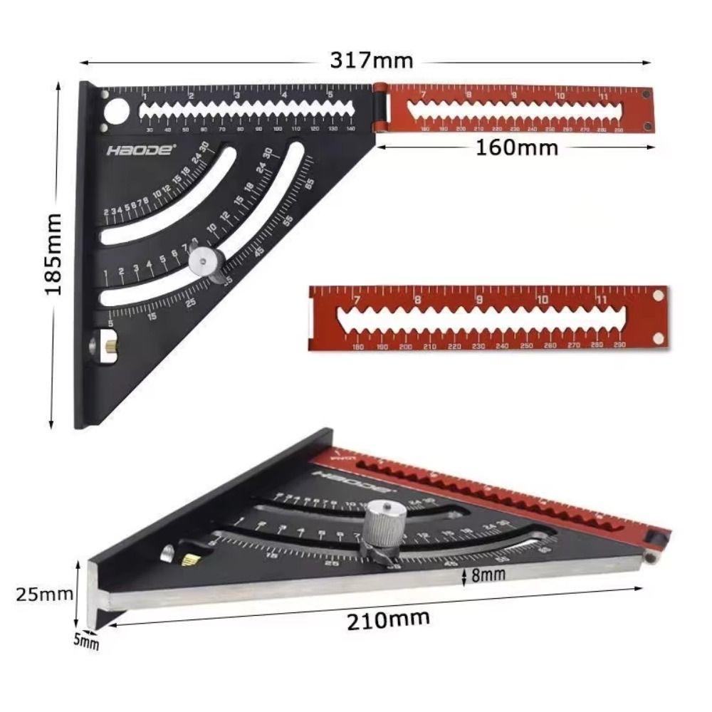 Portable Metric Triangle Angle Ruler Aluminum Alloy 2 In 1 Carpentry Triangle Ruler Adjustable Angle Multi-function Protractor