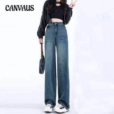 Vintage Jeans mit weitem Bein und Clash-Taschen, hohe Taille, gerade, lockere Drag-Jeans für Damen